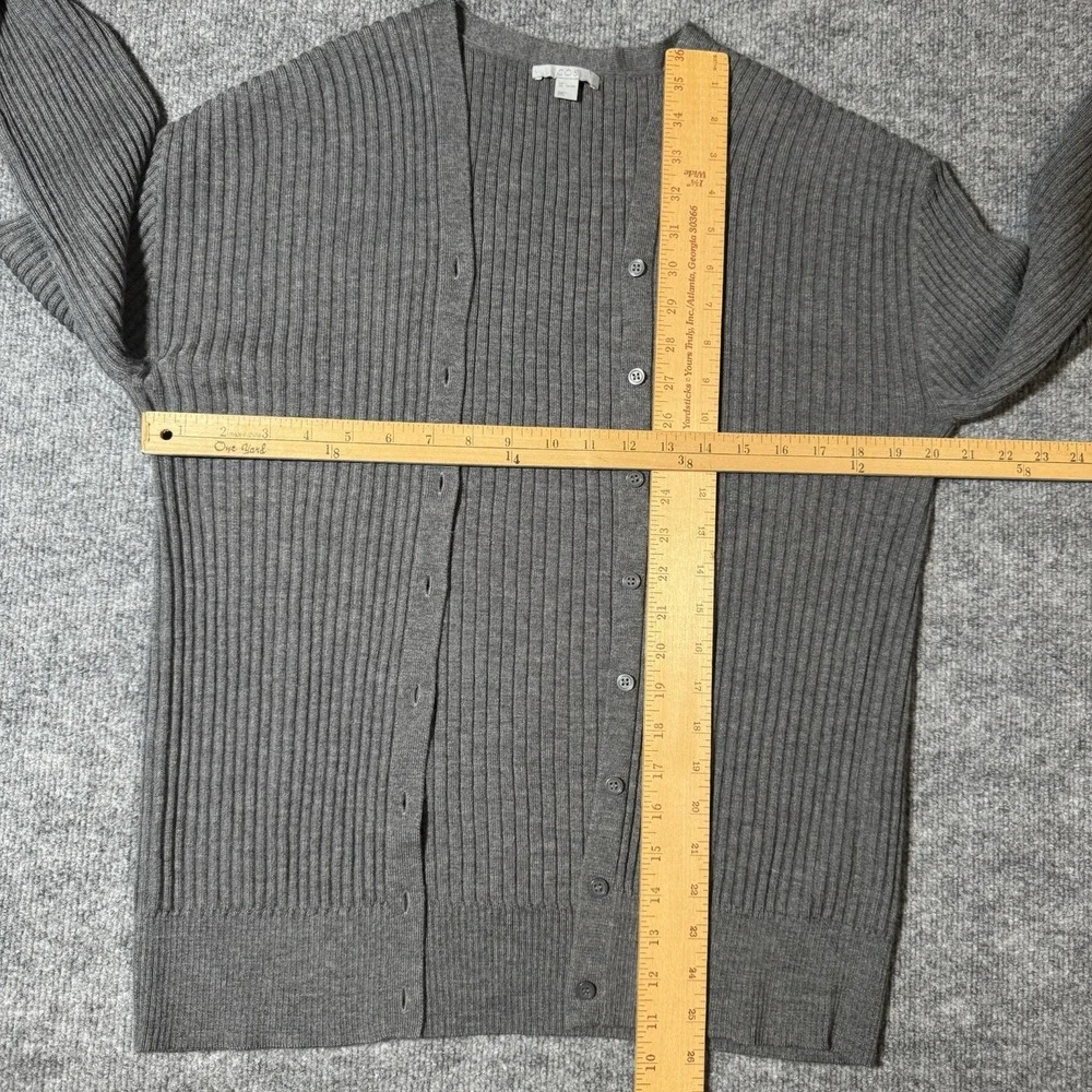 COS 100% Wool Button Up Cardigan Sweater Gray Minimalist Capsule Womens Size L - Picture 7 of 12